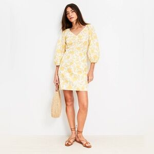 NWT! LOFT Floral Poplin Shirred Mini Dress 0 Soft Yellow Ann Taylor Wedding Puff